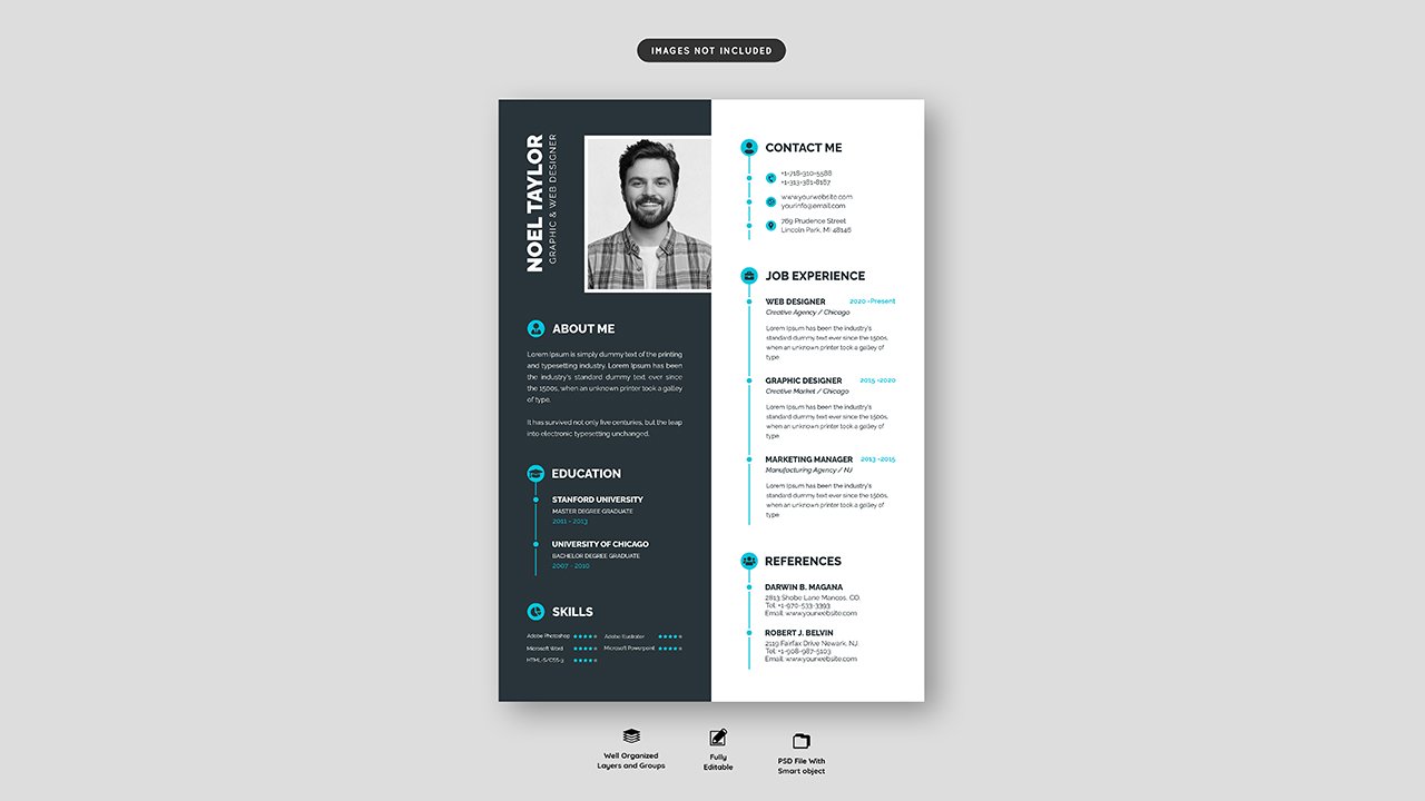 Clean modern resume portfolio CV template - PSD Free Download