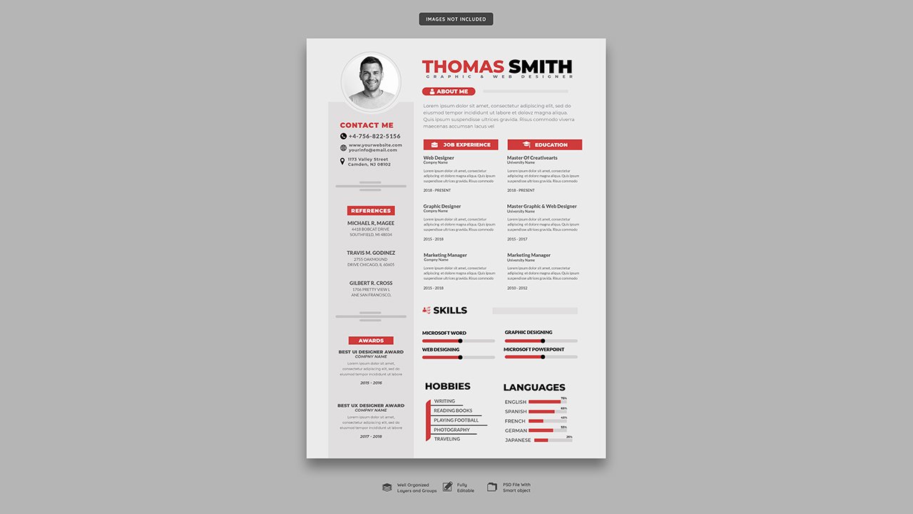 Clean modern resume portfolio cv template - PSD Free Download