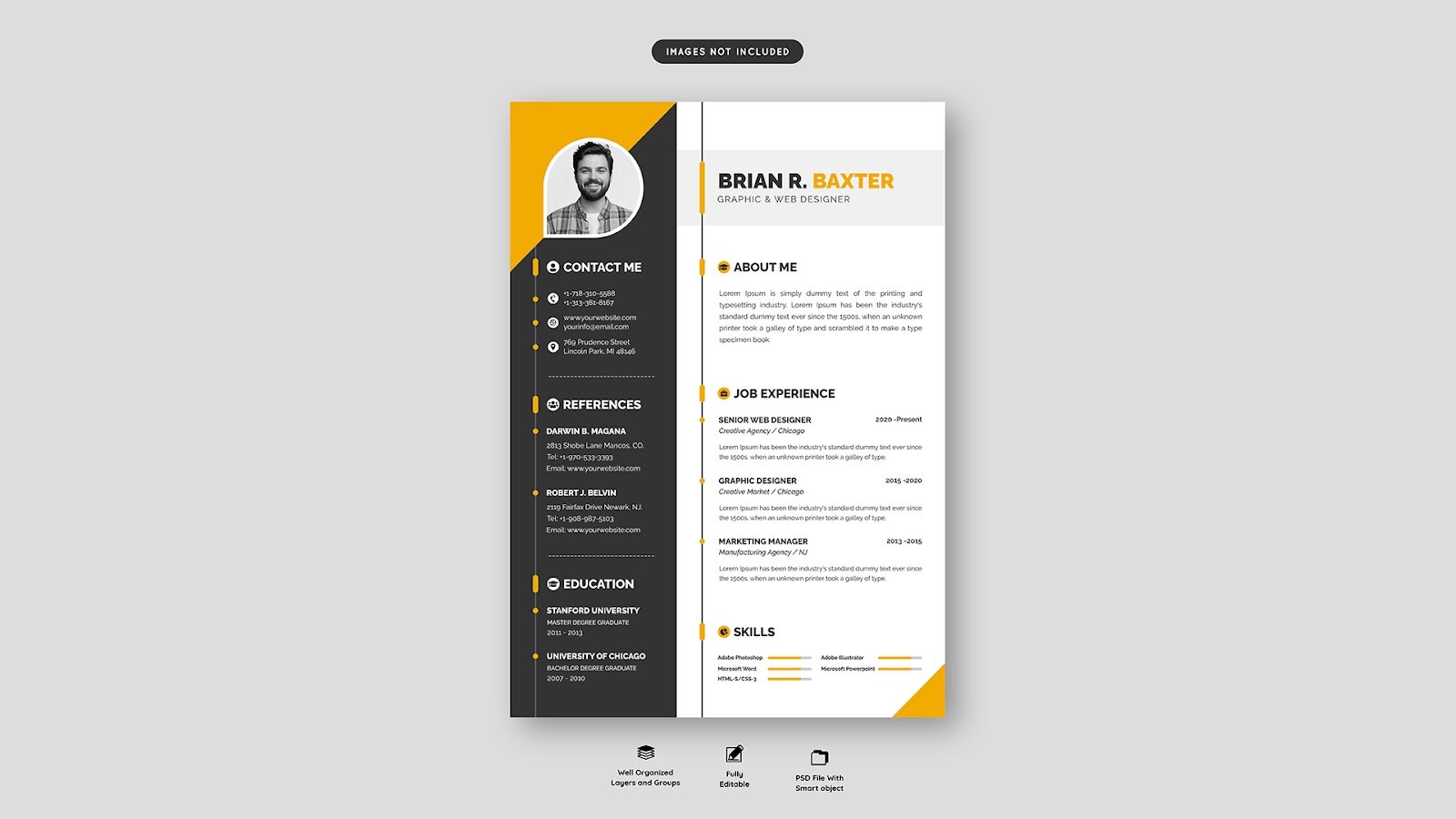 Clean modern resume portfolio CV template - PSD Free Download