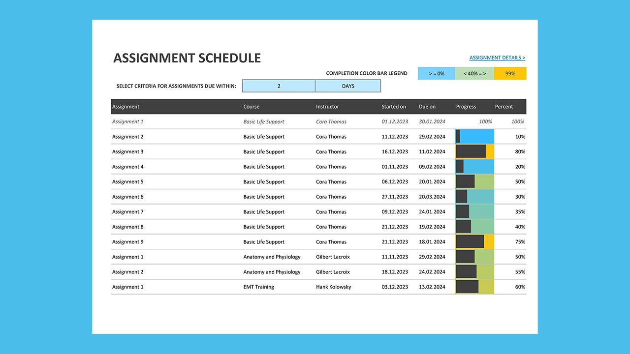 Assignment schedule - Excel Templates Free Download