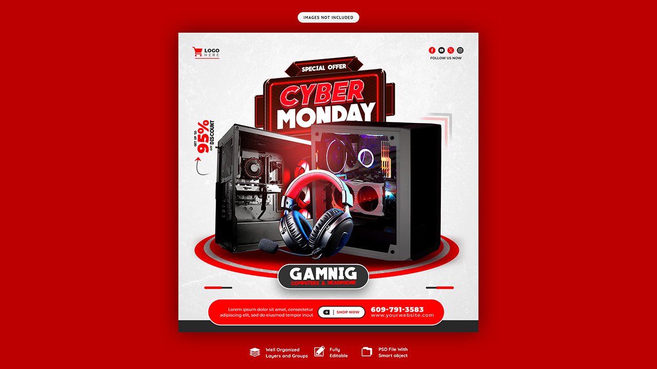 Cyber monday super sale social media banner post template – PSD Free Download