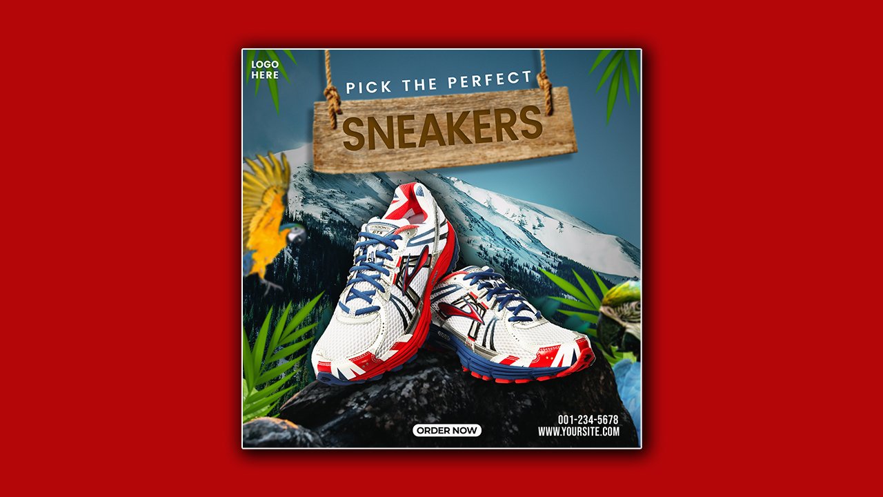 Shoes sale social media poster template design – PSD File Free Download