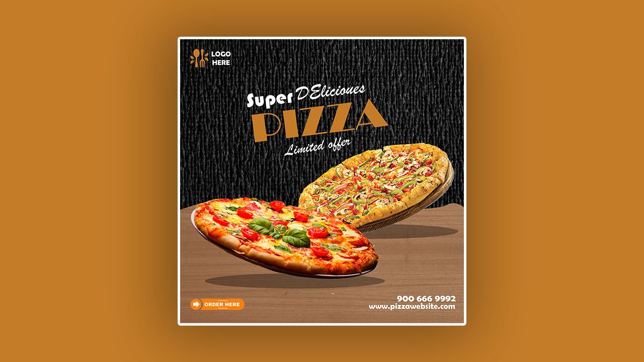 Food Pizza social media promotion poster design template – PSD Free Download