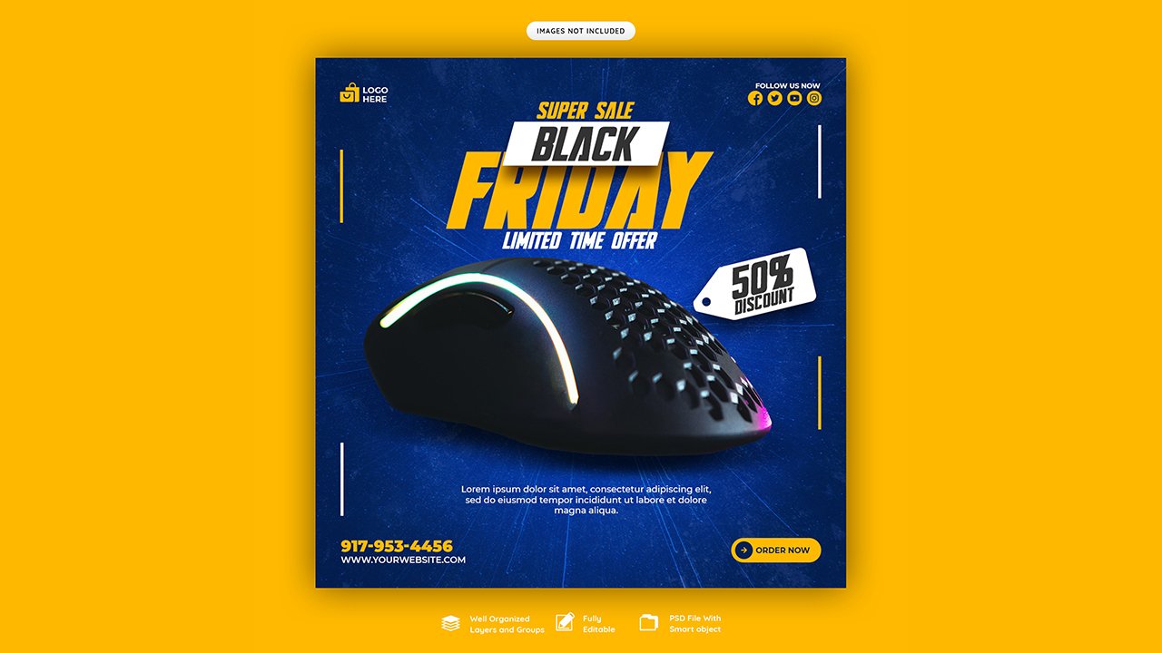 Black friday super sale social media banner template – PSD Free Download