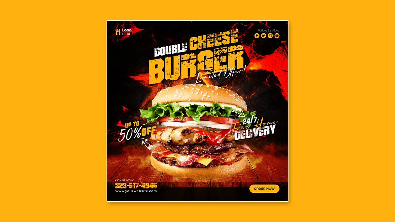 Delicious burger food menu template – PSD File Free Download