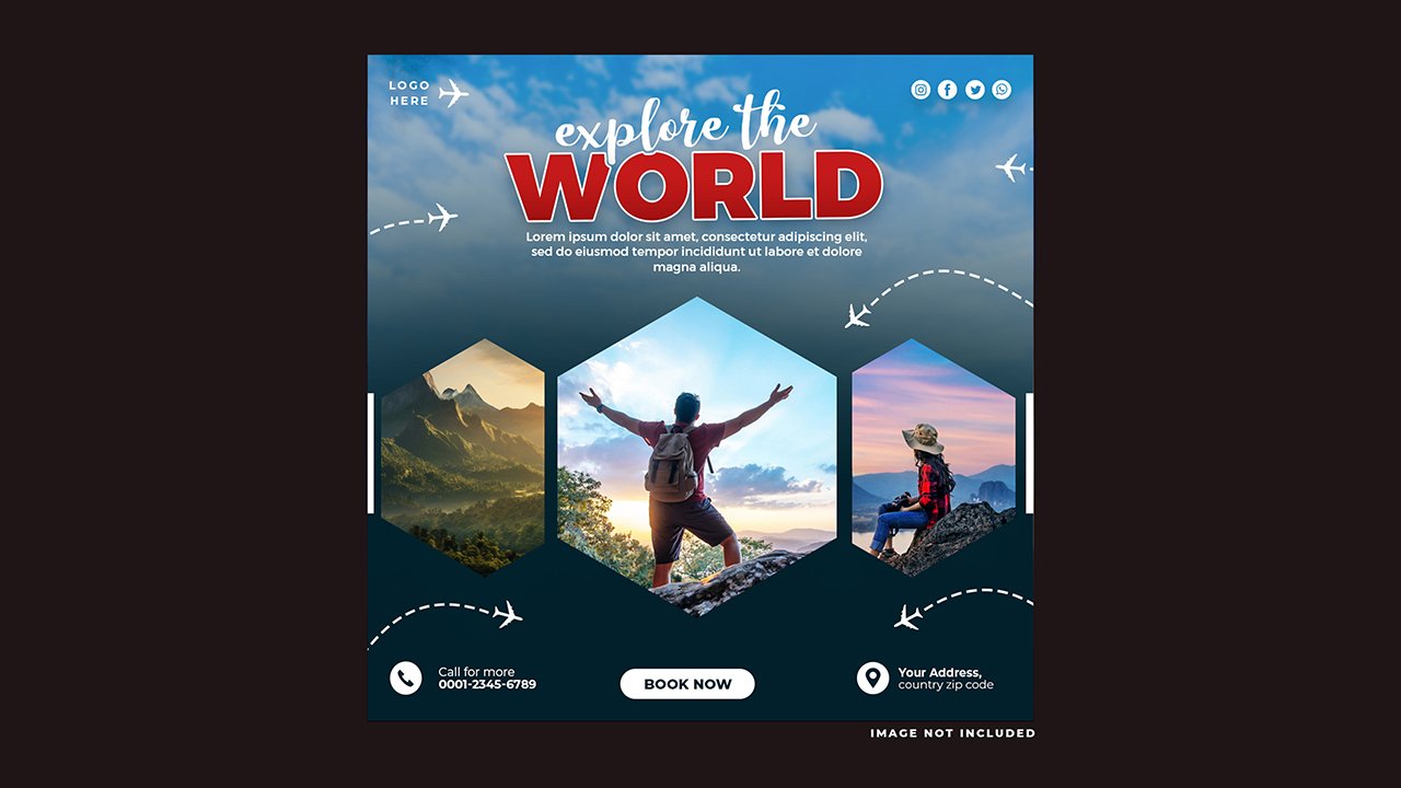 Explore world travel social media post template design – PSD Free Download