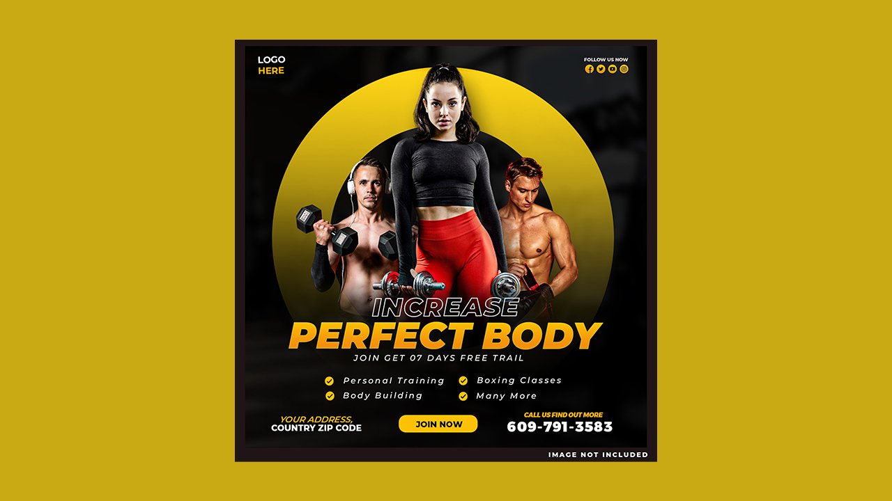 Increase perfect body gym social media post design – PSD Free Download