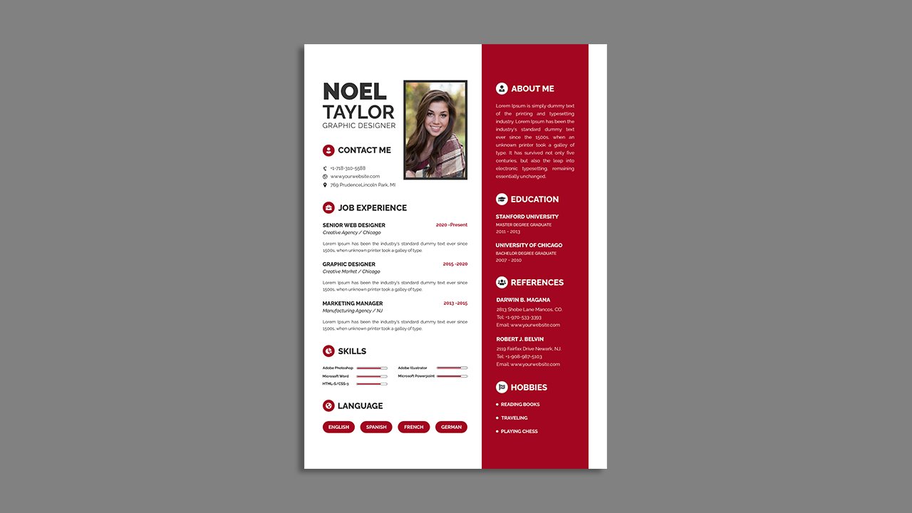 Clean modern resume portfolio cv template - PSD File Free Download