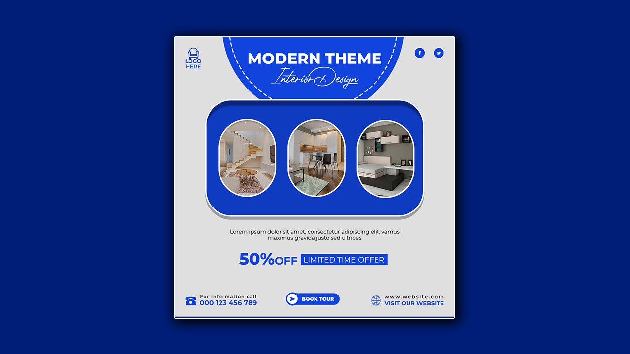 Furnished modern interior social media design – PSD File Free Download