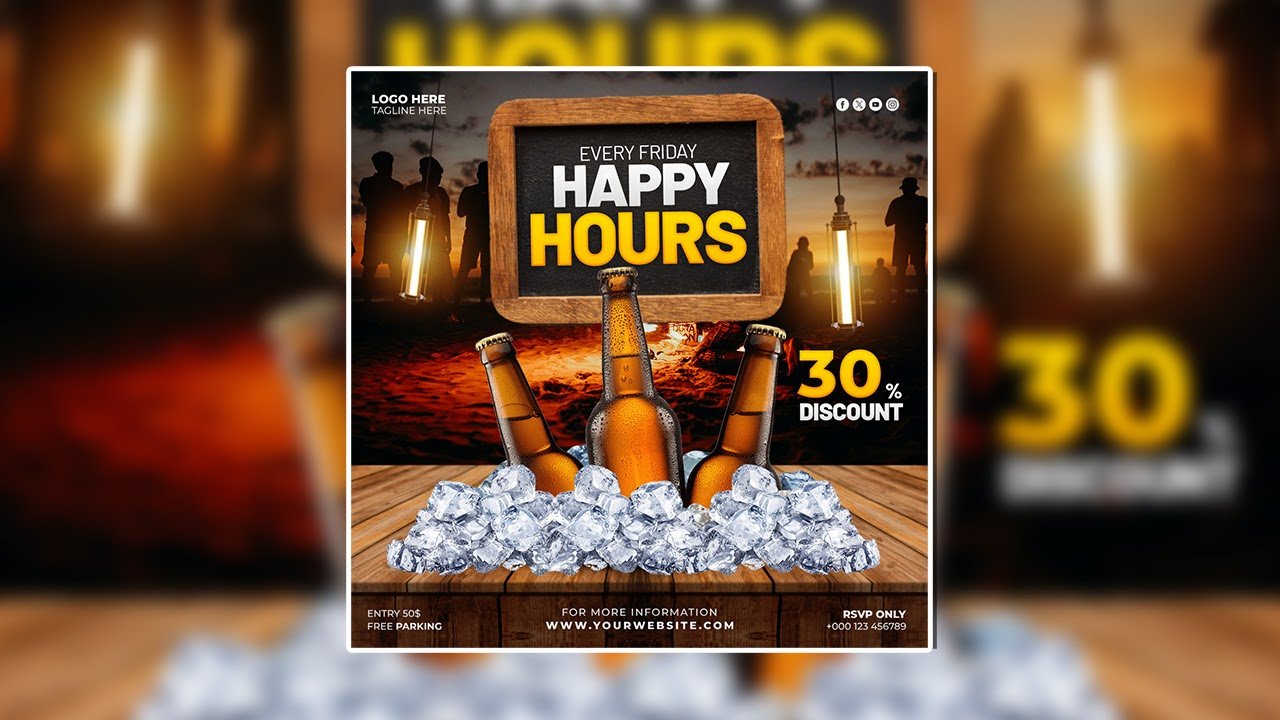 Beer party flyer social media banner template – PSD File Free Download
