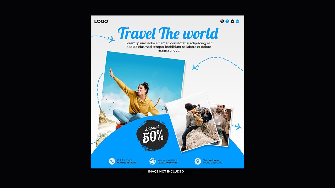 Travel world social media post template – PSD Free Download