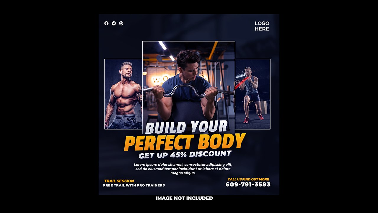 Gym fitness social media​​​​​​​ post ​template – PSD Free Download