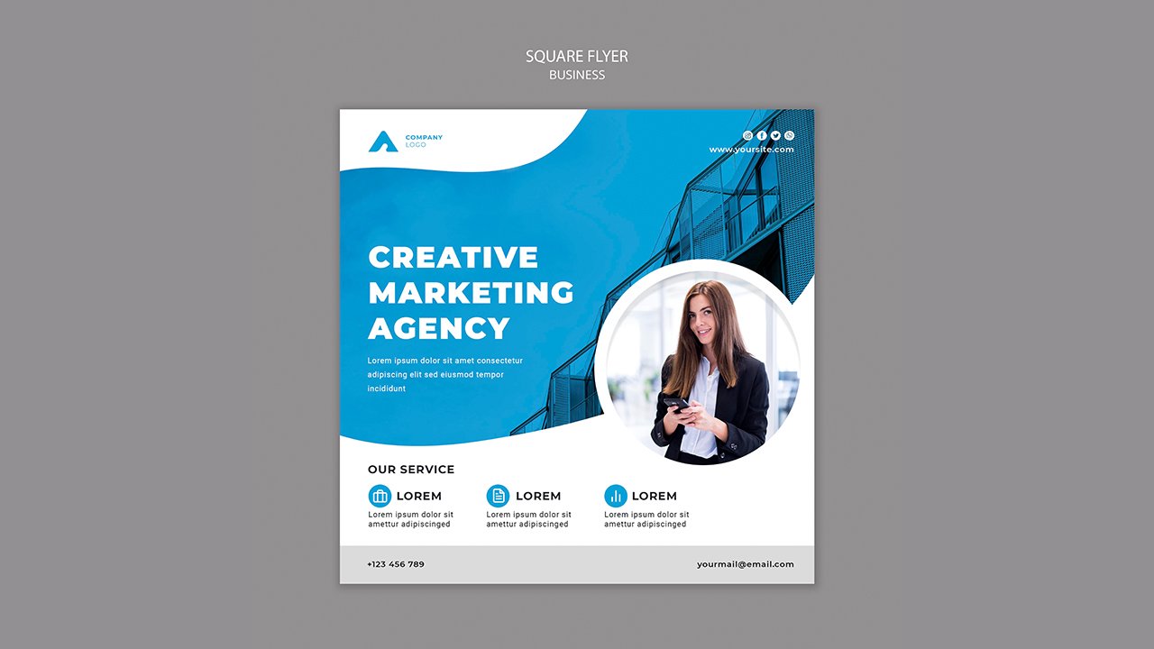 Business square flyer template with photo – PSD Free Download