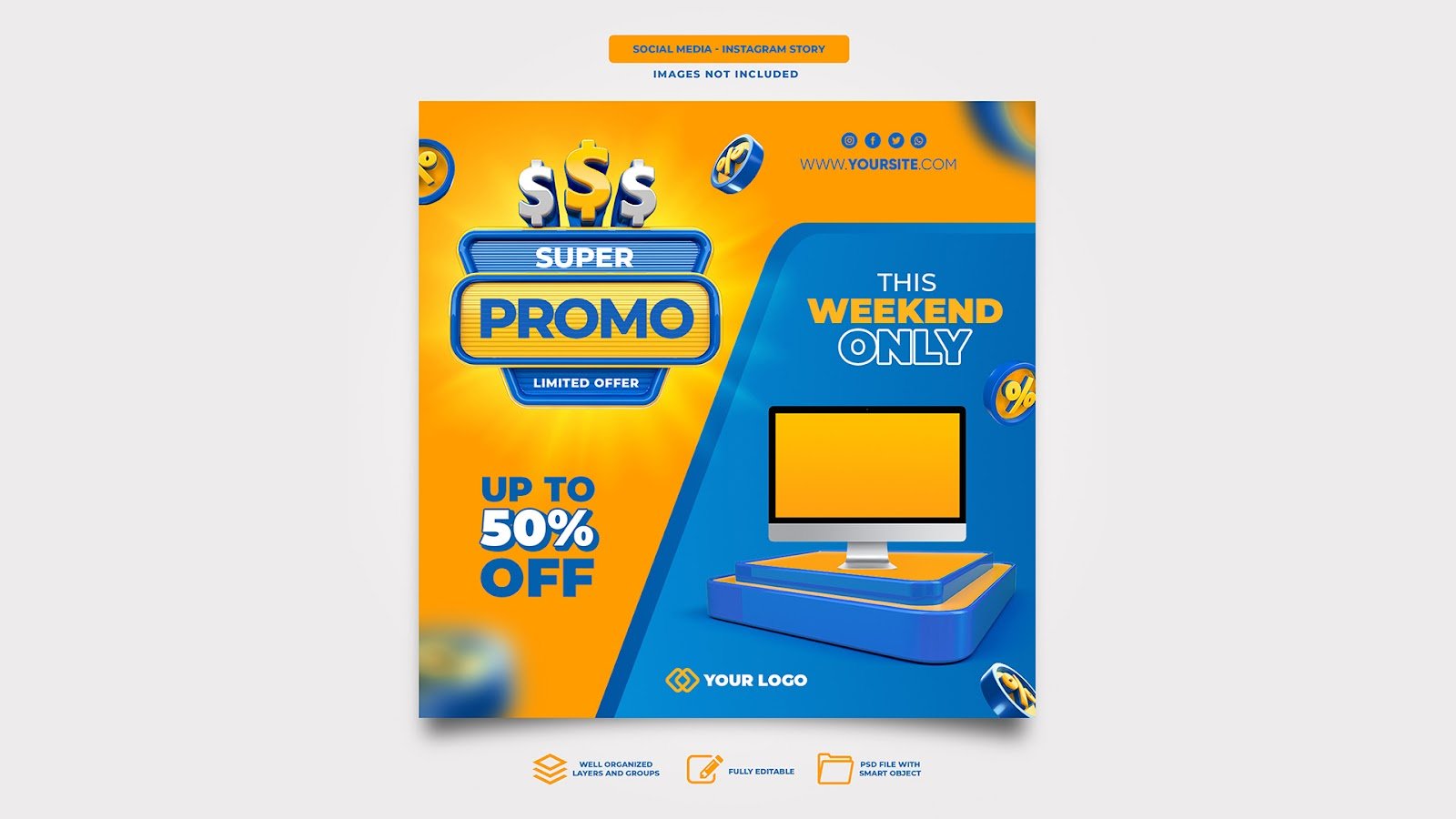 Post social media super promo 3d render template design sale podium 3d render – PSD Free Download