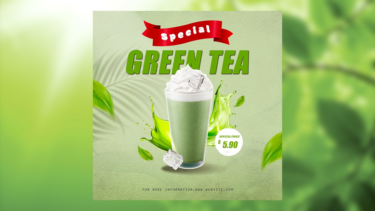 Green Tea Drink Menu Promotion Social Media Banner Post Template Instagram Post – PSD File Free Download