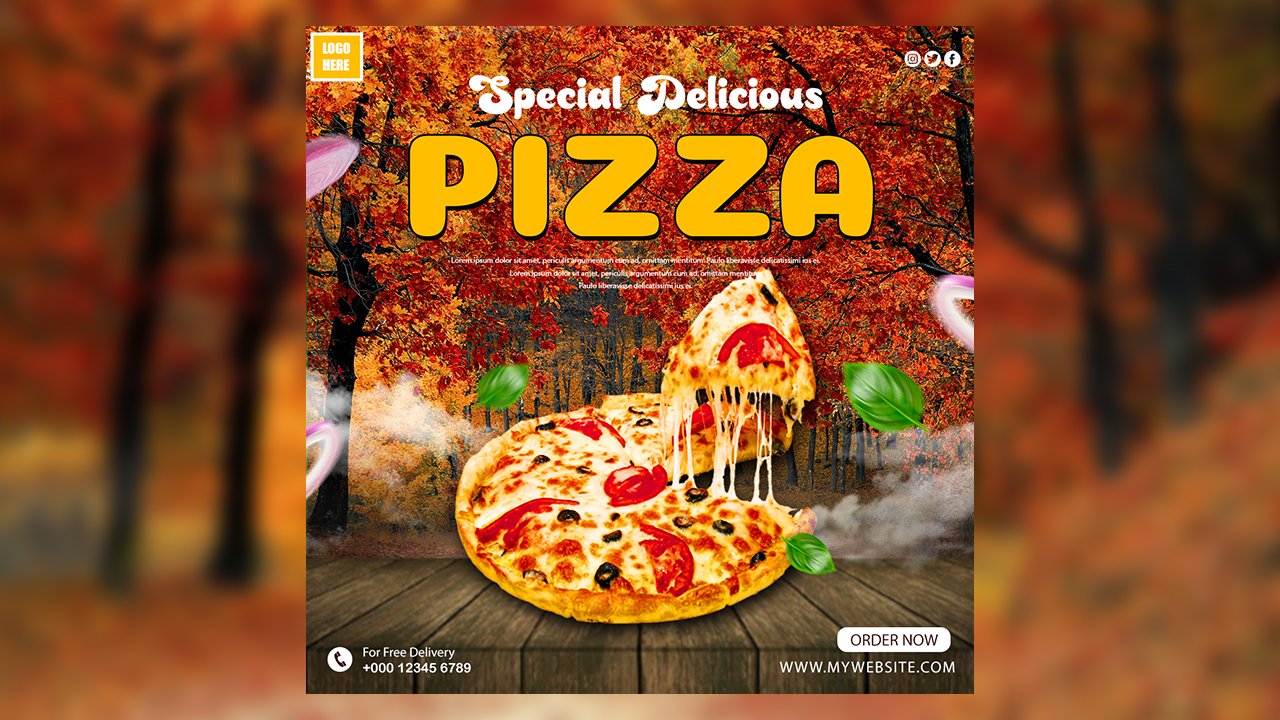 Delicious Pizza Food Social Media Template – PSD File Free Download