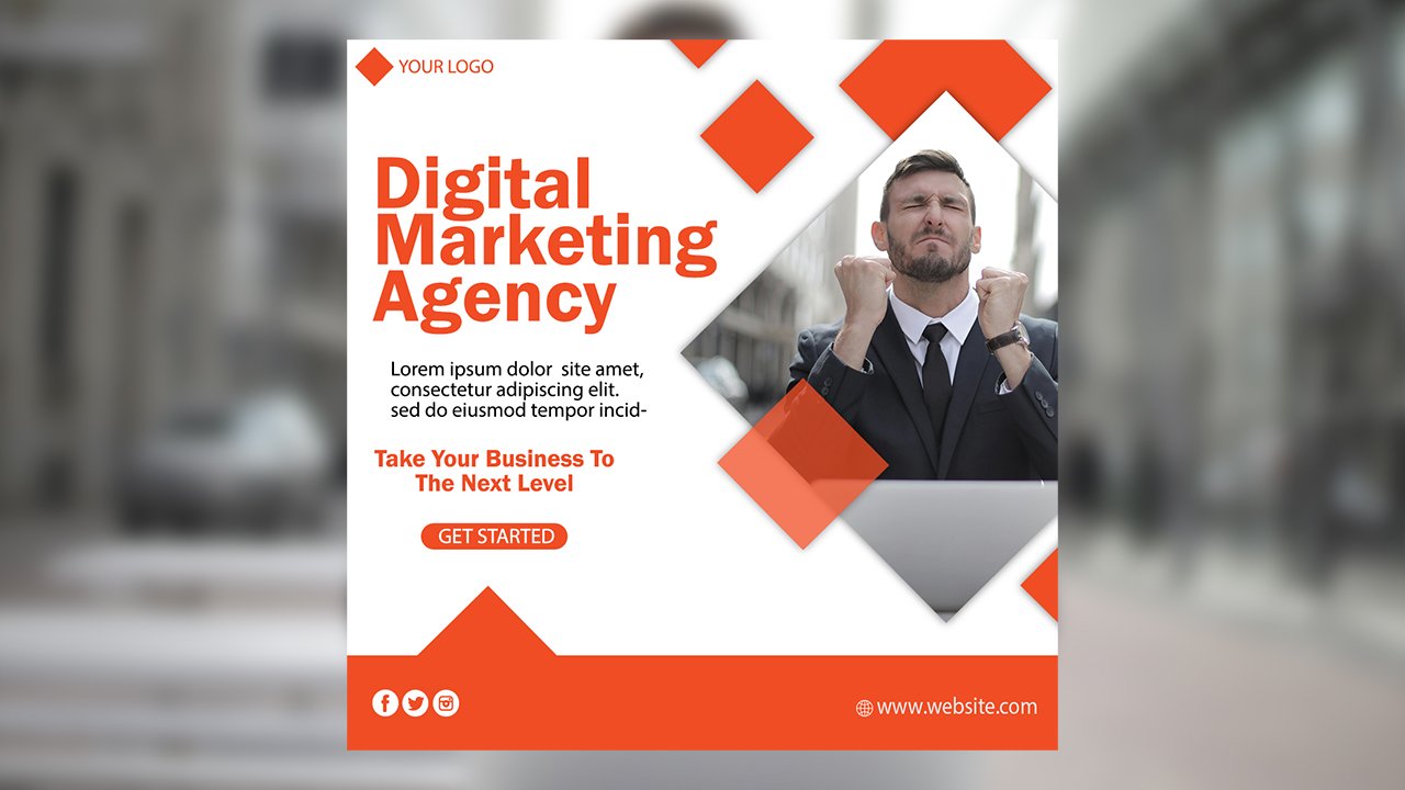 Digital Marketing Business Poster Template – PSD File Free Download