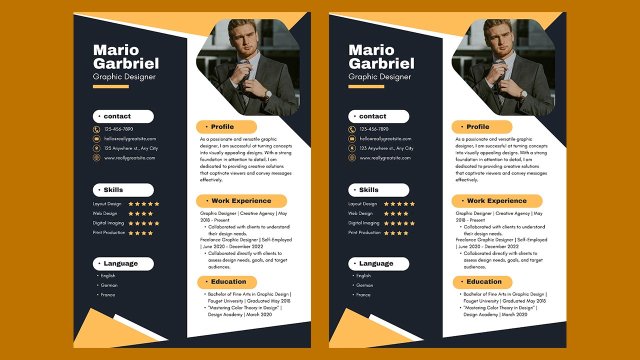 Orange Black and White Corporate Graphic Designer Resume A4 – CV Templates Free Download