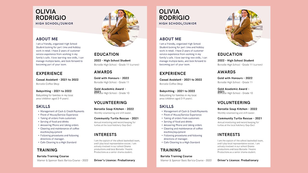 Pink Black & White Minimalist Photo High School Resume – CV Templates Free Download